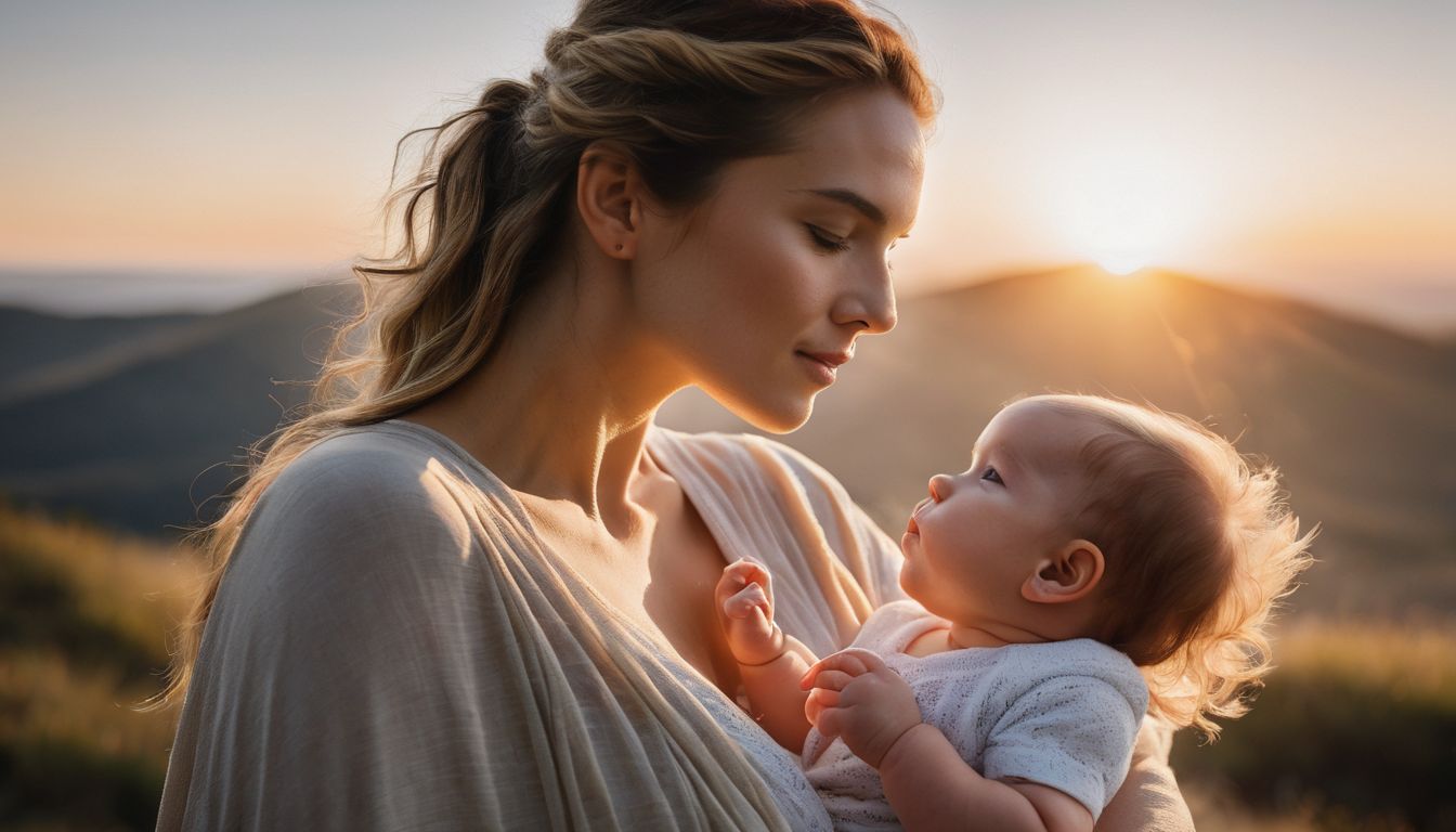 Een moeder voedt haar baby in een zonnige kamer met vitamines.