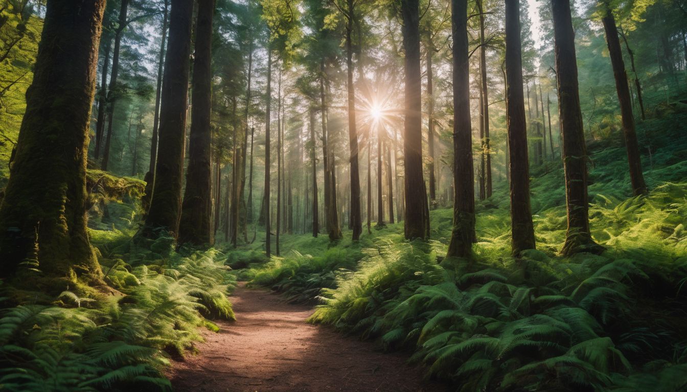 Een groep mensen geniet van een wandeling in een groen bos. Een groep mensen geniet van een wandeling in een groen bos.